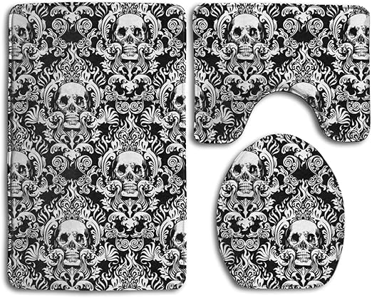 Amazon Com Bathroom Rug Mat Set 3 Pc Memory Foam Toilet Carpet Rugs Absorbent U Shaped Bath Mats And Lid Cover Non Slip Machine Washable Toilet Vintage Skull Rug Mat Home Kitchen
