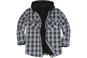 ZENTHACE Men's Sherpa Lined Full Zip Hooded Plaid Shirt Jacket