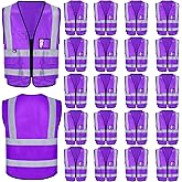 EBOOT 20 Pcs Vests High Visibility Reflective Vest Safety Neon Bright Work Construction Vest with Pockets Reflective Strips