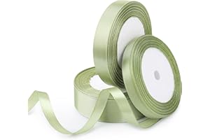 Guiqulai 3 Rolls 72 Yard Green Ribbons Stain Fabric Ribbon Solid Color for DIY Craft Gift Wrapping Wedding Party Simple Bows 
