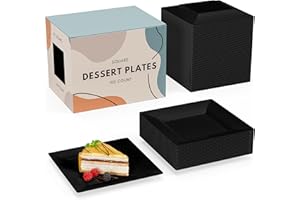 Exquisite Mini Disposable Appetizer Plates - 100 Pack 4.5 In. x 4.5 In. Black Plastic Dessert Plates - Elegant Design for Wed