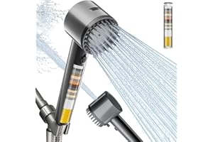 Cobbe Ion Drops Filtered Shower Head with Handheld, High Pressure 4+1 Spray Mode Showerhead with Filters, Built-in Power Wash for Hard Water - Remove Chlorine - Reduces Dry Itchy Skin, Luxury Gray