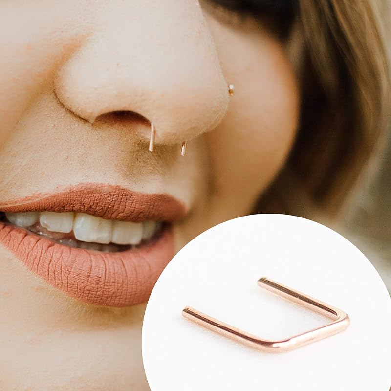 18g Septum Retainer Jewelry Horseshoe Staple Shaped Rose