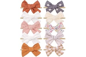 doboi 10PCS Baby Girls Headbands Hair Bows Nylon Linen Hairbands Handmade Hair Accessories for Newborn Infant Toddlers Little Girl and Kids 3.5Inches