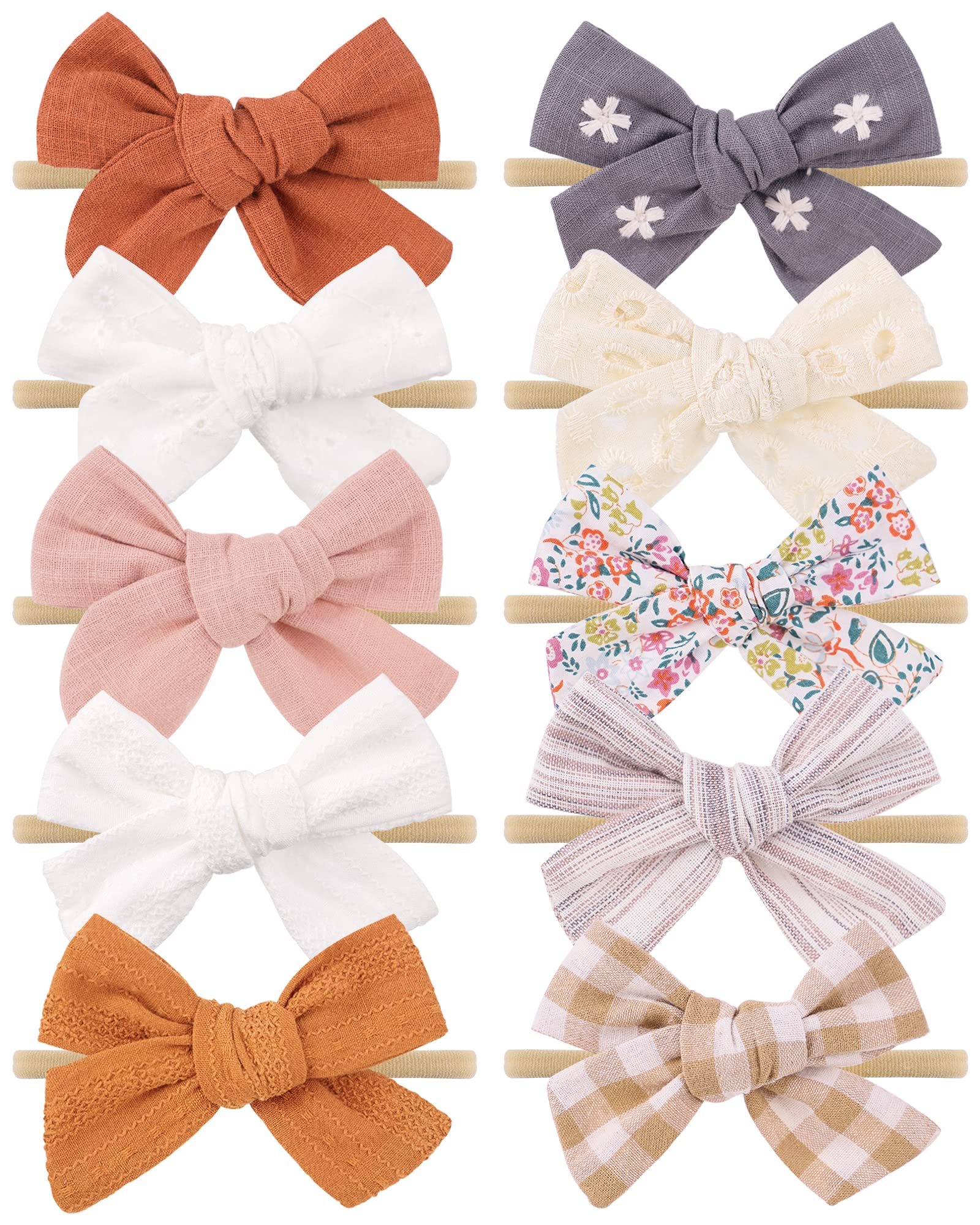 Photo 1 of doboi 10PCS Baby Girls Headbands Hair Bows Nylon Linen Hairbands Handmade Hair Accessories for Newborn Infant Toddlers Little Girl and Kids 3.5Inches