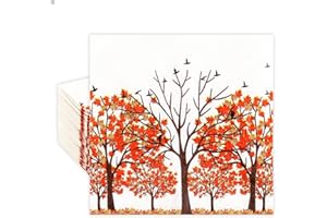 ​Quera 50 Pack Fall Tree Paper Napkins Autumn Cocktail Napkins Square Disposable Bar Napkins for Thanksgiving Party, Baby Shower, Celebration Party