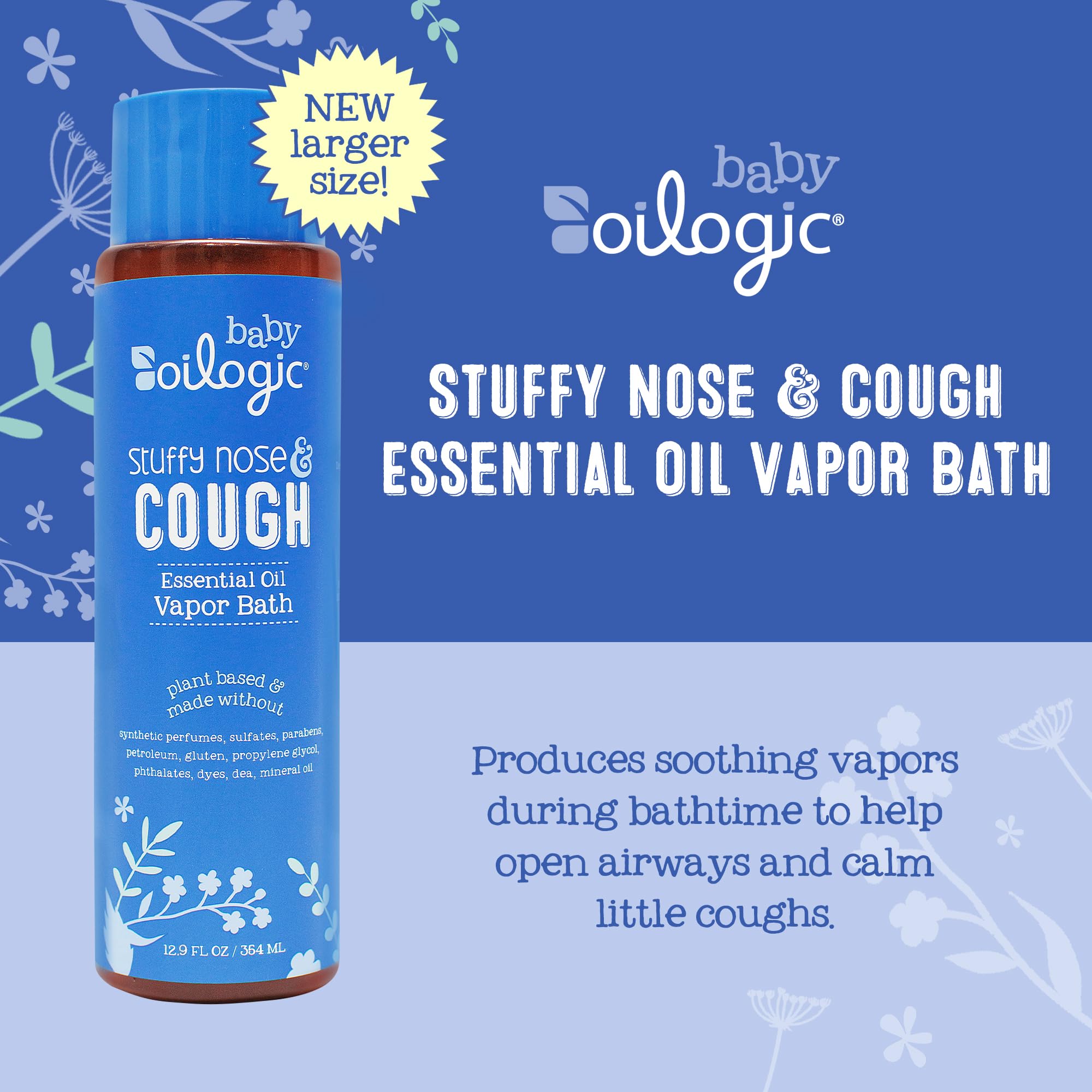 Oilogic Stuffy Nose & Cough Essential Oil Vapor Bath for Babies & Toddlers - Gentle Baby Bath Essentials – Pediatrician-Tested & Safe for Babies, 12.9 Fl Oz