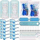 Landical 96 Pcs/ 12 Sets Kpop Party Favors Popular Singer Gifts Friendship Bracelets Scrunchies Heart Sunglasses Disco Ball Necklaces Hair Clips Bags for Y2k Kpop Fans Women Birthday(Blue)