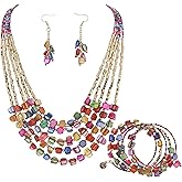 Firstmeet Bohemian Layered Shell Beaded Necklace Set Seed Bead Irregular Costume Jewelry for Women