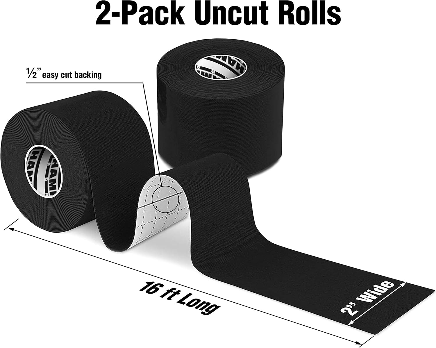 (2 Pack) Kinesiology Tape for Physical Therapy Sports Athletes – Latex Free Elastic, 16ft Water Resistant Kinetic Uncut Kinesio Tape for Knee Pain, Elbow & Shoulder Muscle - Black: Health & Personal Care