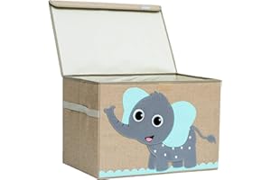 HURRICANE MUNCHKIN Hurricane Tots Large Toy Chest. Canvas Soft Fabric Children Toy Storage Bin Basket with Flip-top Lid. Collapsible Gray Toy Box for Kids, Boys, Girls, Toddler and Baby Nursery Room