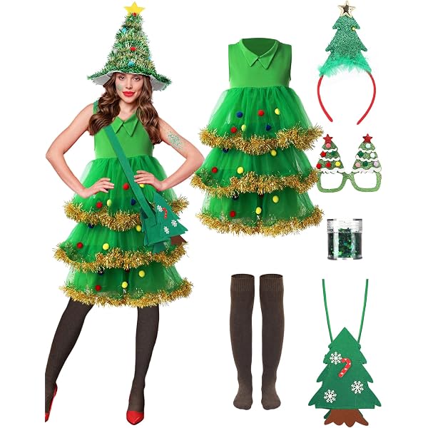 Weihnachtsbaum-Kostüm Für Frauen – Inkl. Stern-Maske, Lustiges Partykostüm Für Halloween & Weihnachten