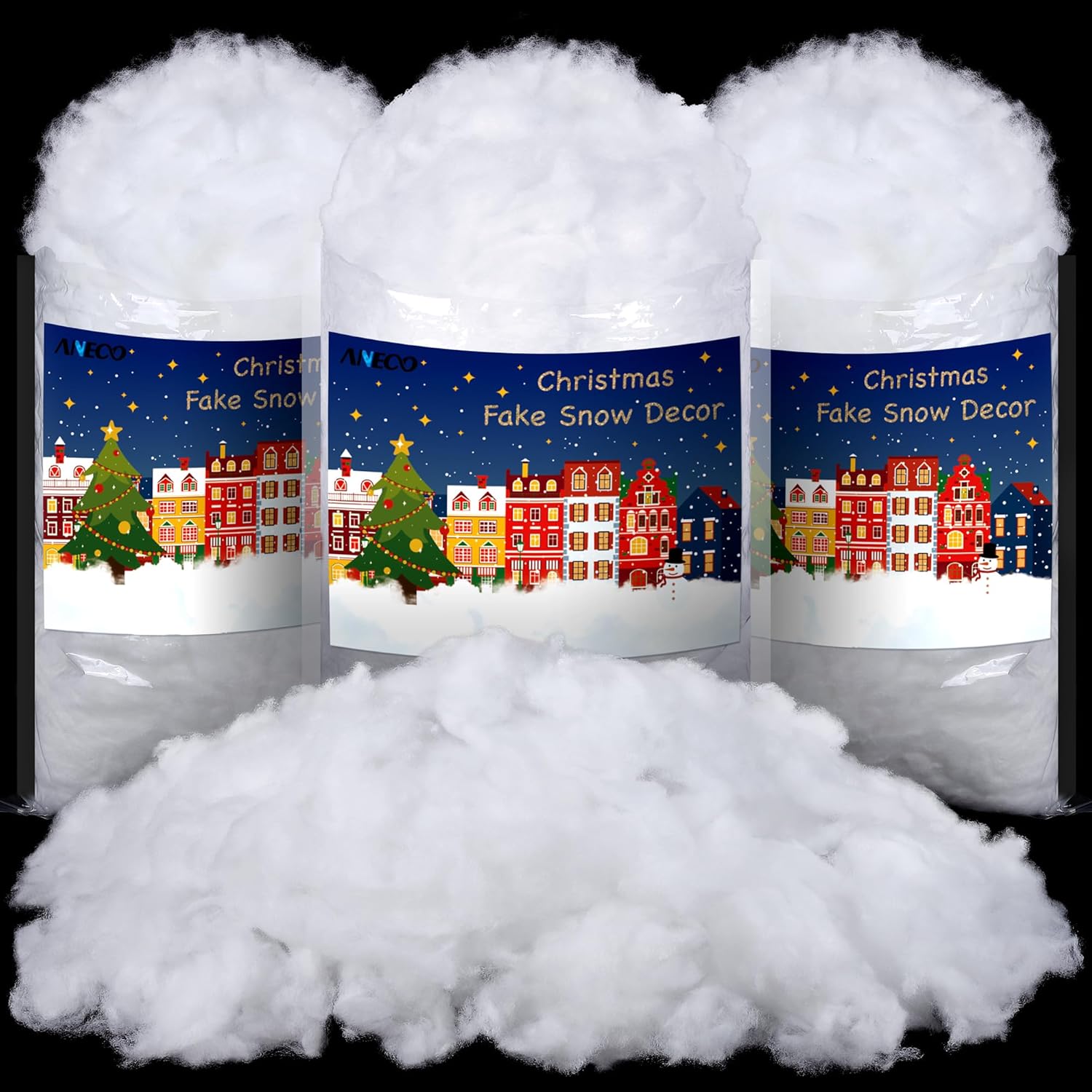 Artificial Snow - ANVAVO 36 Ounces Christmas Fake Snow Decor Indoor Outdoor Soft Fluffy Cotton Snow Artificial Snow for Christmas Village Crafts Christmas Tree, Nativity and Winter Display Decorations, 3 Bags