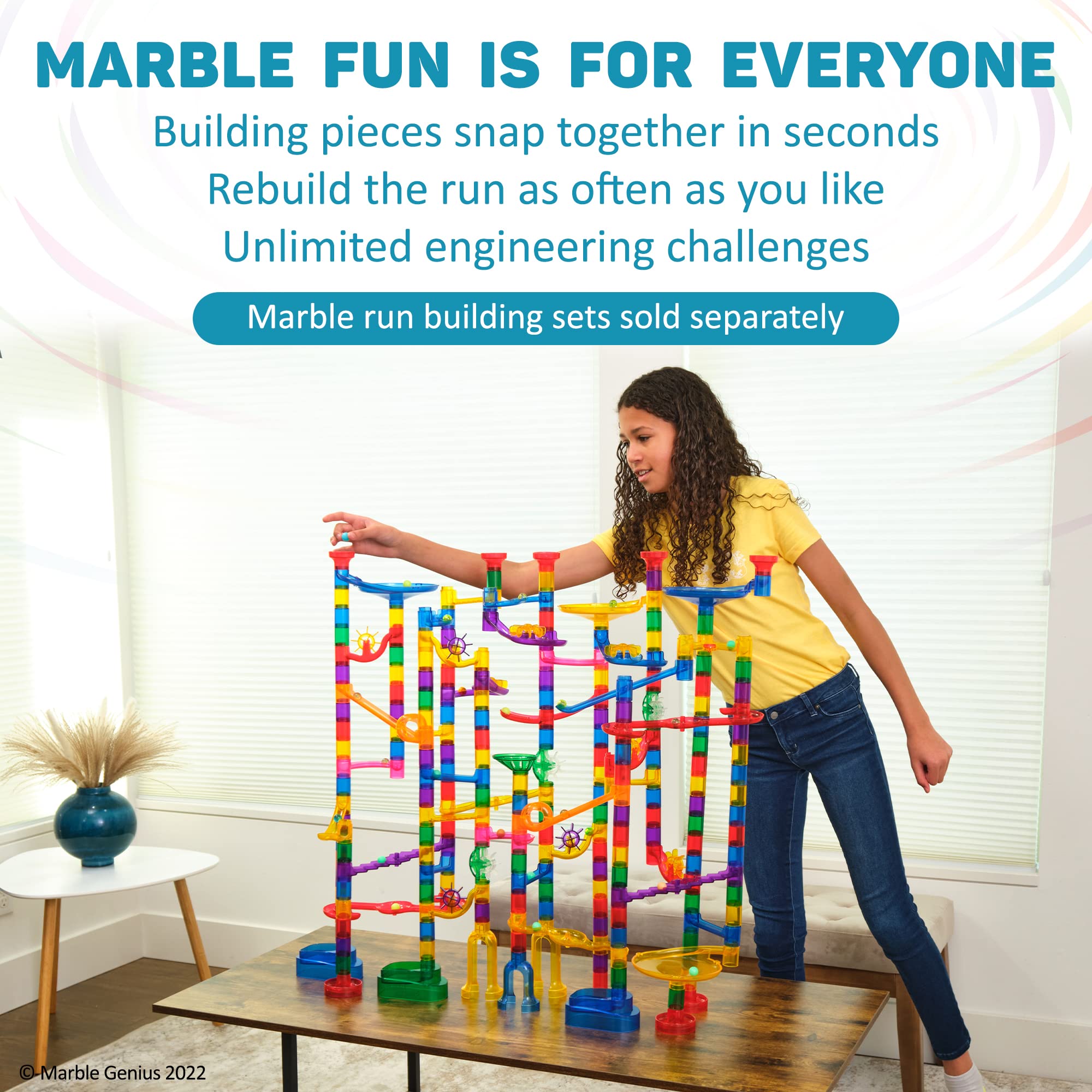 Marble Genius Glow in The Dark Marbles for Marble Run - 50 Pieces, Multicolor, Medium, Ages 4 & Up - Light-Up LED Orbs for Race Track & Colorful Play