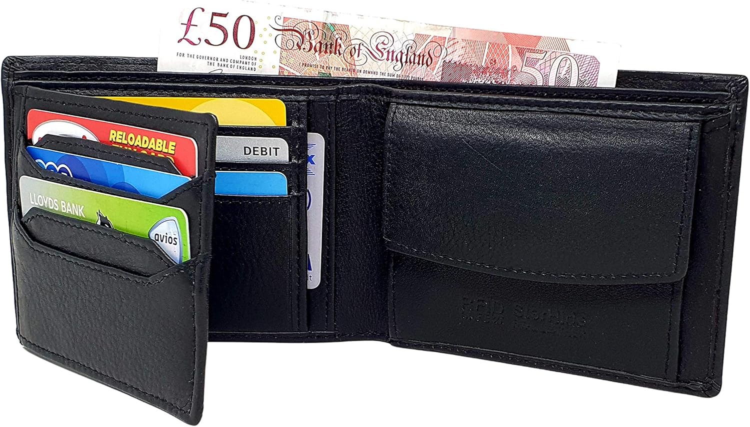 STARHIDE Mens Black Wallets Genuine Leather Coin & ID Pocket Multi Cardholder Wallet with RFID Protection - Image 3