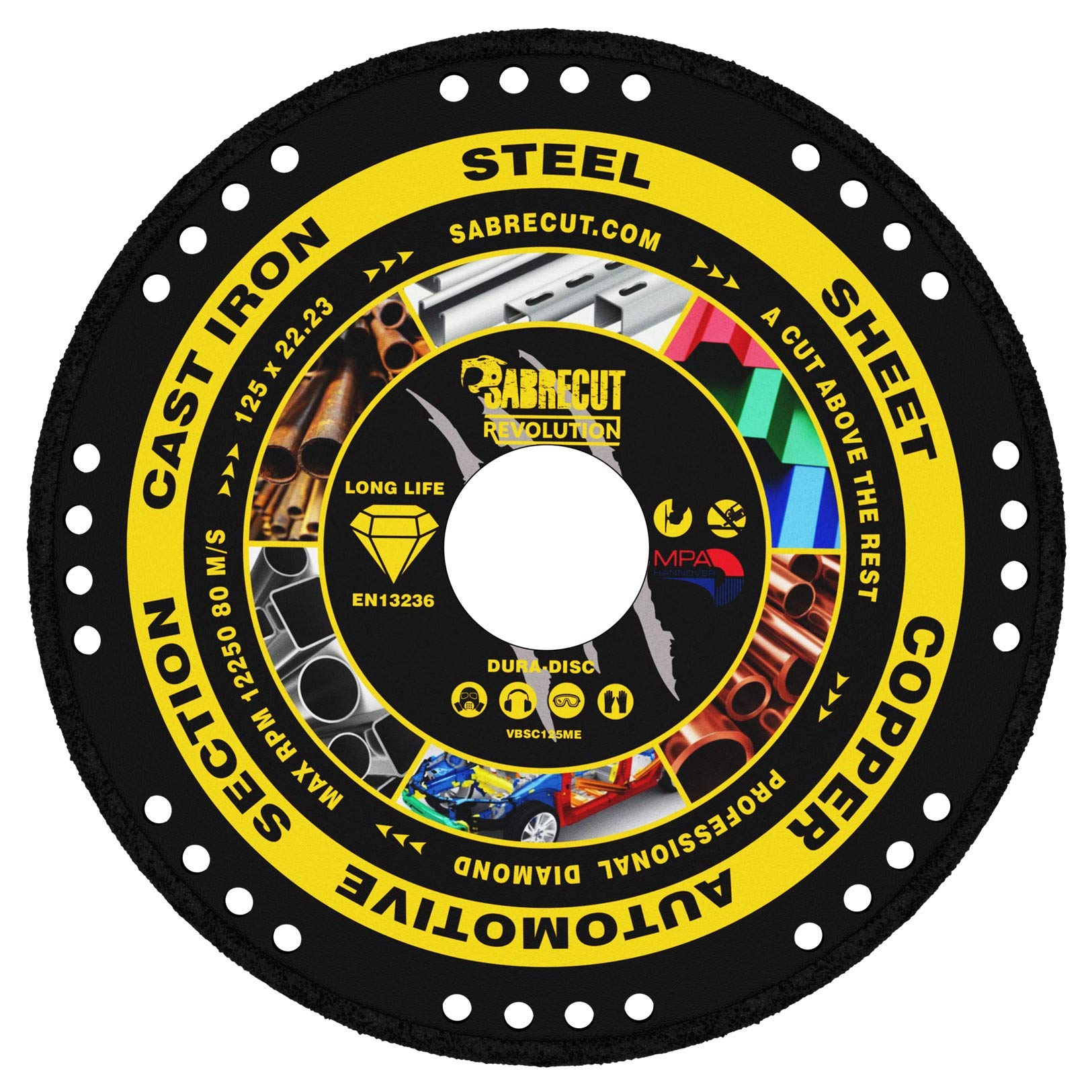 1 x SabreCut VBSC125ME 125mm (5 inch) x 22.23mm Bore Vacuum Brazed Metal Cutting Angle Grinder Circular Saw Diamond Disc Blade