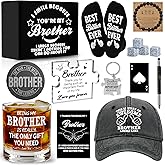 NVTROVI 15 Pcs Brother Gifts from Sister Brother with 11 Oz Whiskey Glass Coaster Hat Socks Acrylic Plaque Bracelet Keychain, Birthday Christmas Christian Gift for Men Son Nephew Grandson