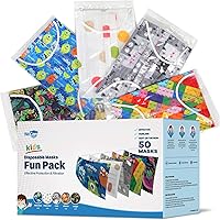 WeCare Disposable Face Masks For Kids, 50 Printed Fun Pack, Individually Wrapped