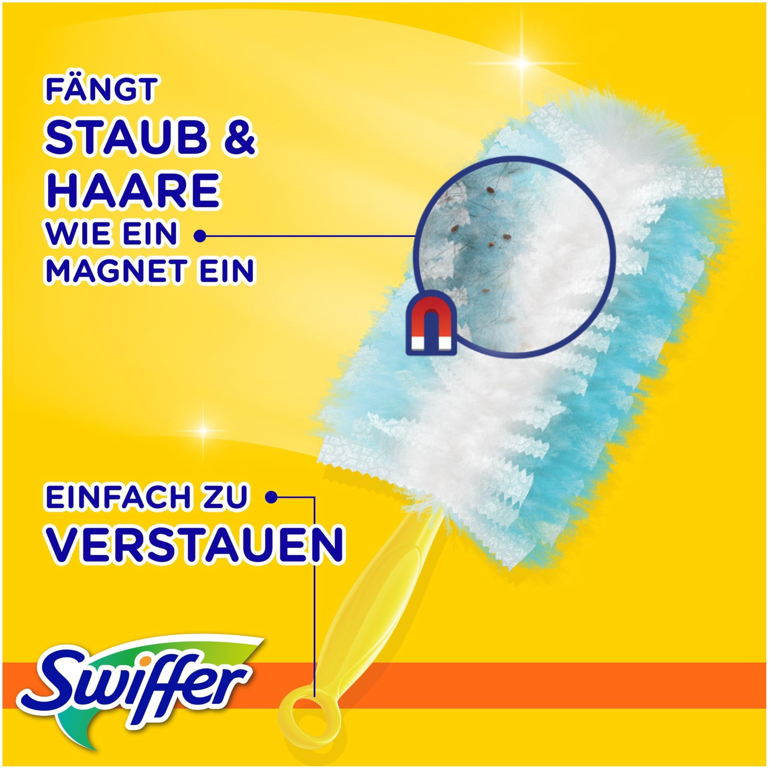 Swiffer Staubmagnet Starter-Set (1 Griff + 7 Nachfülltücher) Fängt Und Schließt 3-mal Mehr Staub Und Haare Ein Als Herkömmliche Staubwedel 4