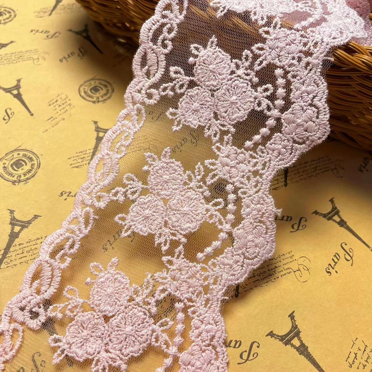 8CM Width Europe Crown Wedding Applique Inelastic Embroidery Lace Trim,Curtain Tablecloth Slipcover Bridal DIY Clothing/Accessories.(2 Yards in one Package)(Pink)