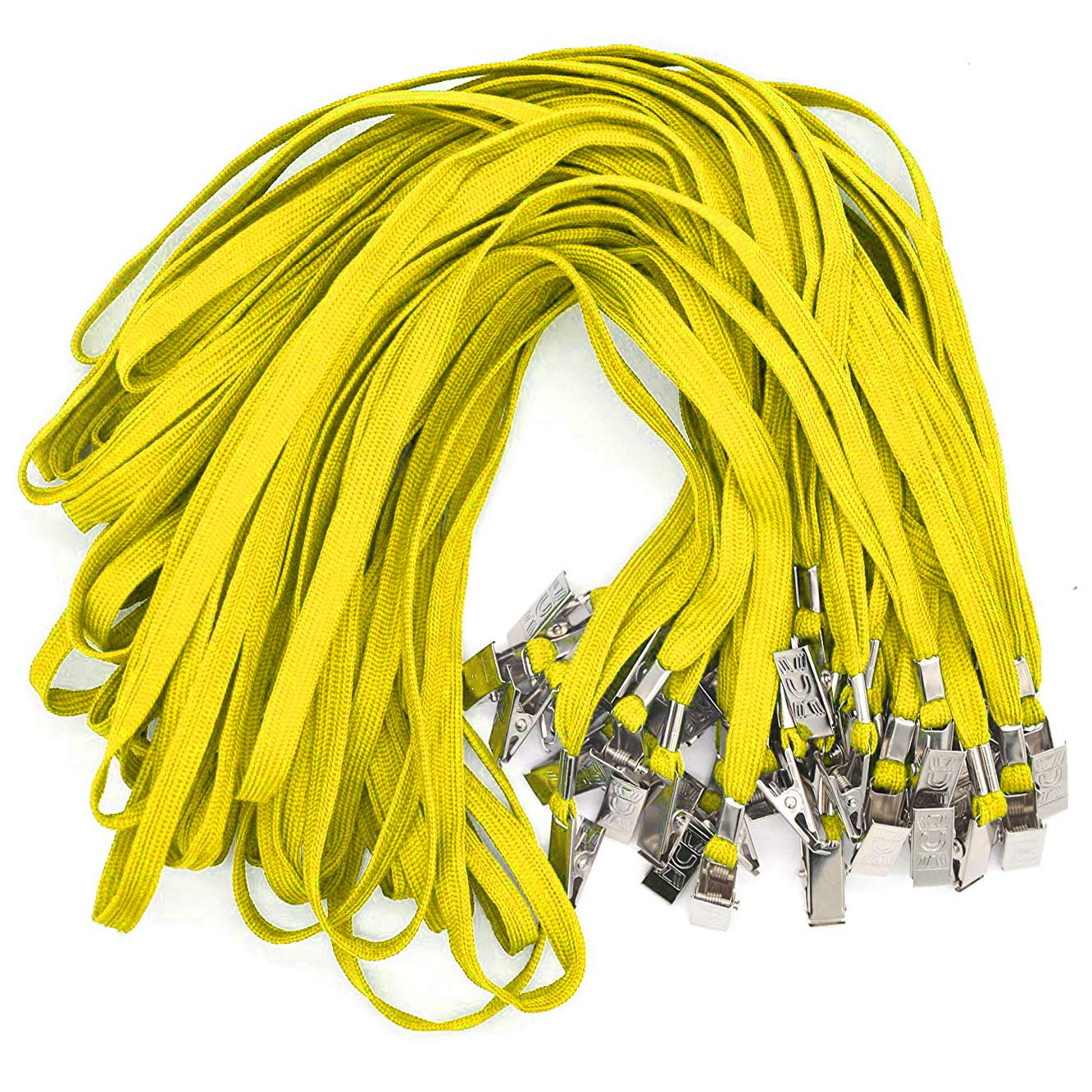 Bird Fiy Yellow Lanyards 100 Pack Bulk Badge Lanyards with Clip Neck Flat Lanyard with Badge Lanyard Bulldog Clip