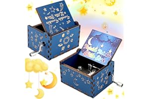 Amaxiu Hand Crank Music Box- Twinkle Twinkle Little Star Wooden Music Box Vintage Engraved Hand-Operated Musical Box Mini Music Box Playing Melody Birthday Gifts for Family Friend Lover