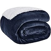 Bedsure GentleSoft Sherpa Fleece Throw Blanket for Couch, Non-Heated, Thick and Warm Throw for Women and Men, Soft Fuzzy Plush Blanket for Winter, Navy, 50x60 Inches