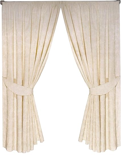 One Pair Of 90 X 90 Fully Lined Cream Jacquard Curtains With Two
