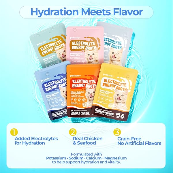 LICKABLE WET CAT FOOD BROTH, COMPLEMENTARY CAT FOOD TOPPER FOR MIXING DRY OR WET FOOD, HIGH PROTEIN WITH ELECTROLYTES & AMINO ACIDS FOR CATS & KITTENS, GRAIN-FREE, 6 FLAVOR, 12 × 3 OZ POUCHES (36OZ)