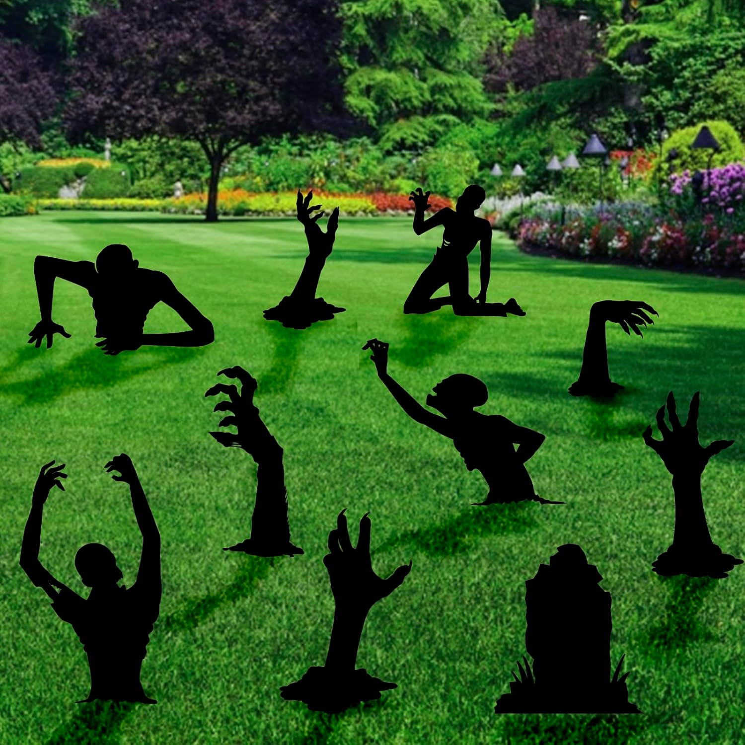 Yard Signs - 10 Pack Large Halloween Scary Yard Sign Black Hand Yard Signs Black Zombie Hands Tombstone Silhouette Lawn Garden Signs with Stake for Halloween Decor