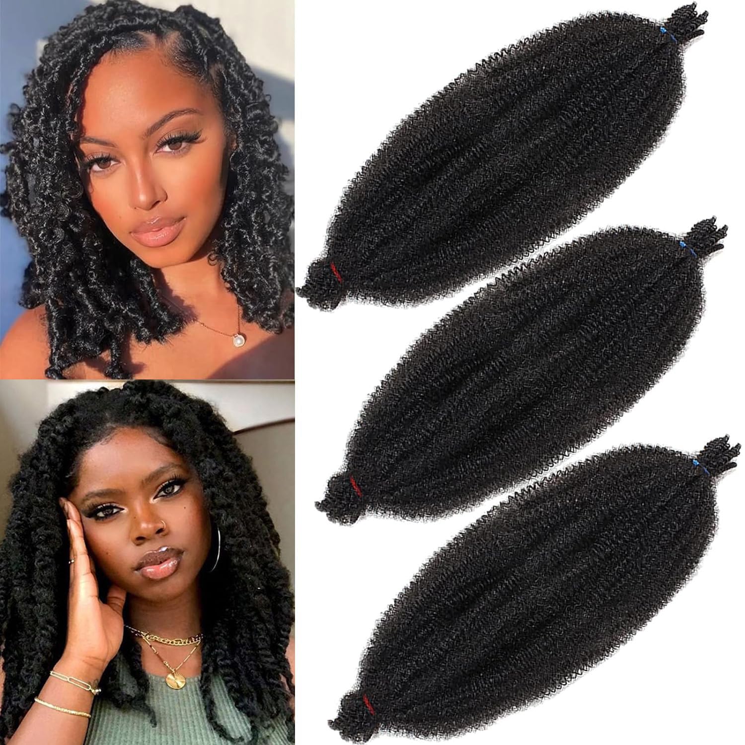 Xtrend 3 Packs 12 Inch Soft Springy Afro Twist Hair Pre-Separated Spring Twist Hair for Faux Locs Natural Black Marley Twist Crochet Braiding Hair Synthetic Hair Extensions for Black Women 1B# — image 1