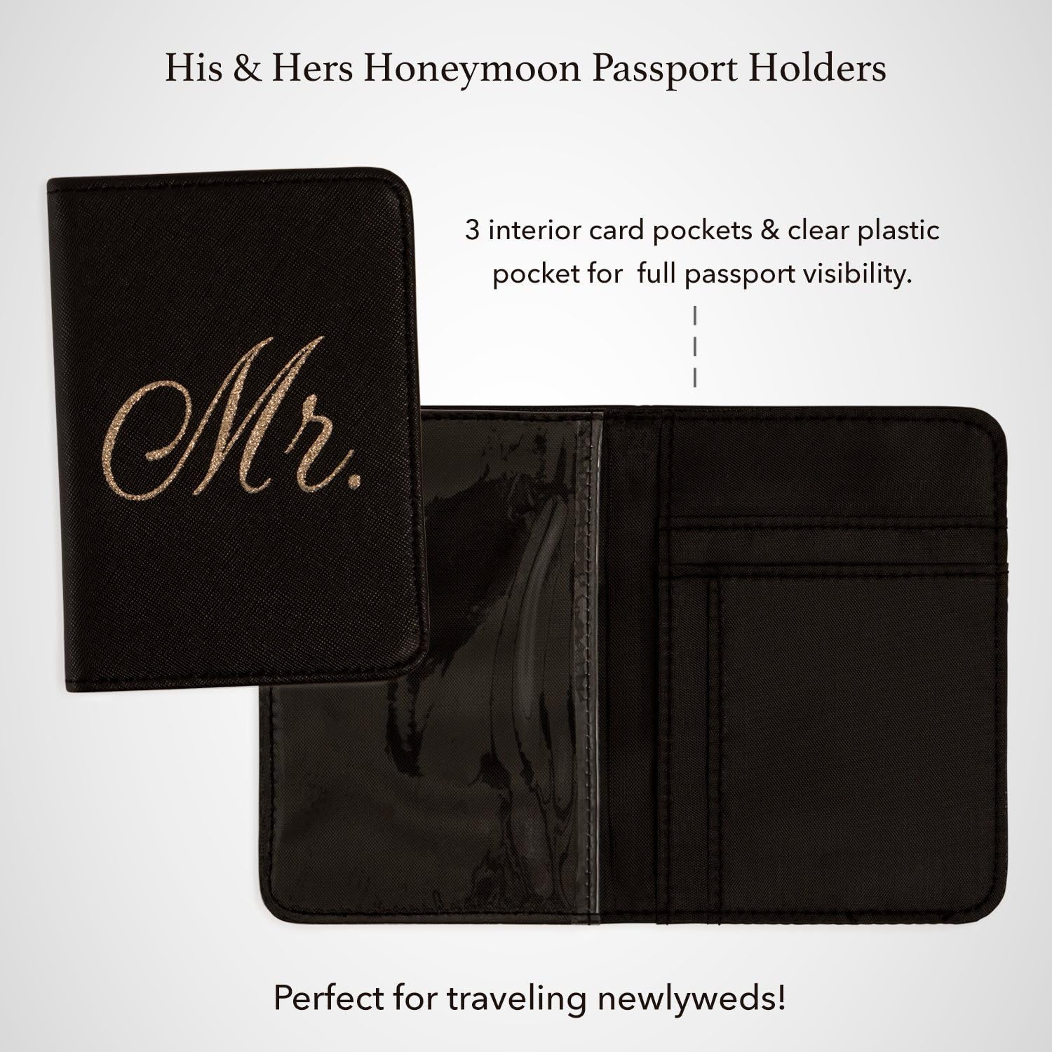  | Mirror Mirror Passport Wallets Travel Holder Set: Mr. & Mrs. Slim Waterproof Passport Case Covers & Organizer Slots for ID, Money & Credit Card - Black & Rose Gold | Passport Wallets