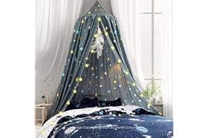 Hommi Lovvi Space Rockets Print Kids Bed Canopy, Girls Princess Canopy Dreamy Room Decor, Soft Hanging Reading Nook Play Tent Canopy, Extra Large Full Size Bed Canopy with String Light