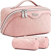BOYATU Travel Makeup Bag for Women: Cosmetic Organizer Bag with Compartments - Leather Make up Bags Set of 3 (G-3-Pink)