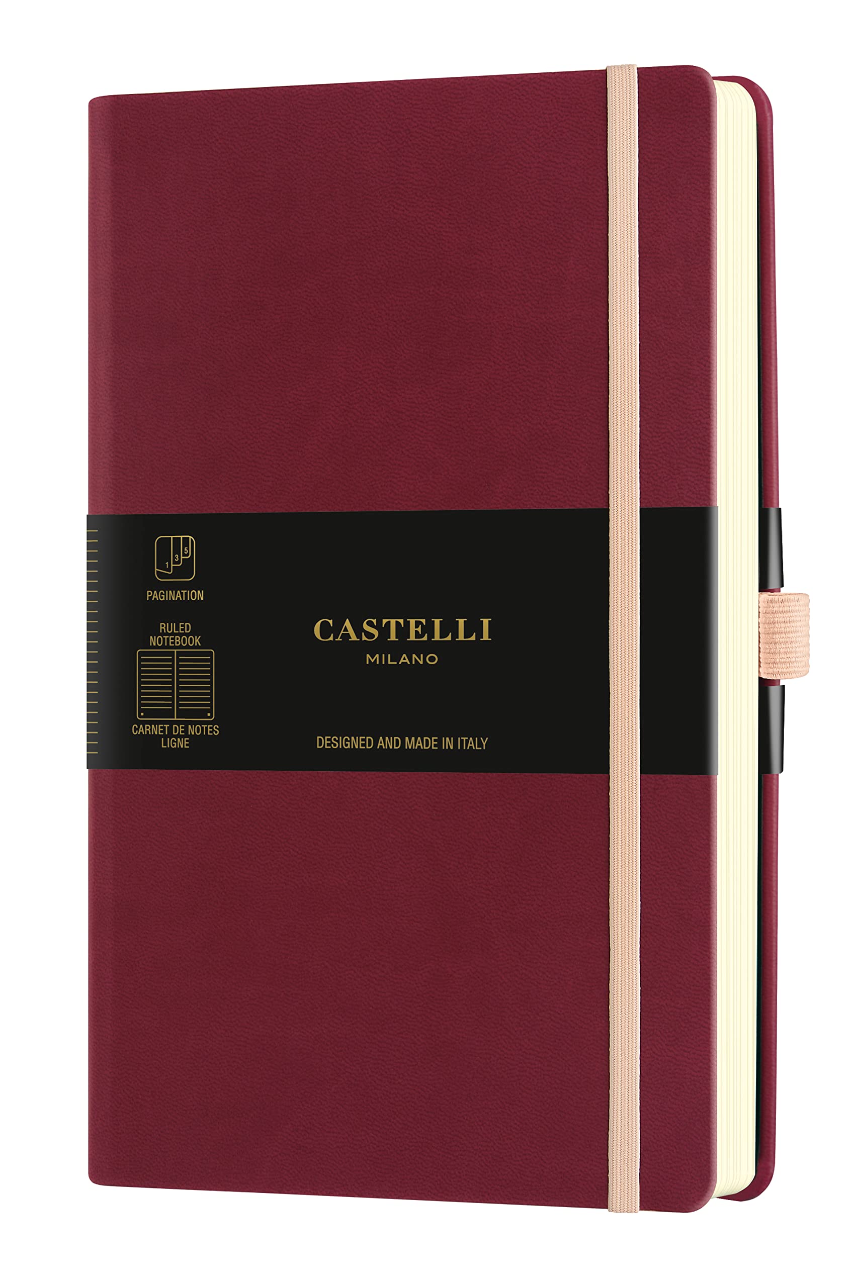 Castelli Milano AQUARELA Black Cherry Notebook 13x21 cm Striped Hard Cover Colour Bordeaux 240 Pag