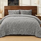 PHF Warm Sherpa Fleece King Comforter Set, 3D Tufted Fluffy Grey Bedding for Winter, Soft 2 Pieces Shaggy Bed Set, 1 Comforter (104"x90") and 2 Pillowcases (20"x36")