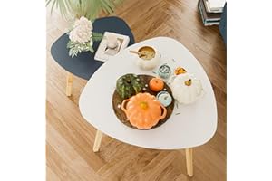 BAMEOS Bamboo Nesting Triangle End Table, Set of 2 Coffee Table Modern Minimalist Side Table for Living Room, Balcony in Whit
