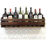 Étagère à Vin En Bambou Relaxdays - Porte 4 Bouteilles & 4 Verres, Fixation Murale, 17x36x11.5cm