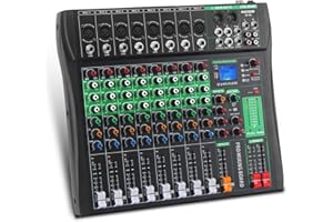 MIZISNR Audio Mixer 8 Channel, Professional Music Sound Mixer Board with Reverb, Digital DJ Mixing Console with 48V Phantom Power USB Port Bluetooth for Recording Karaoke Podcasting (AX-80)