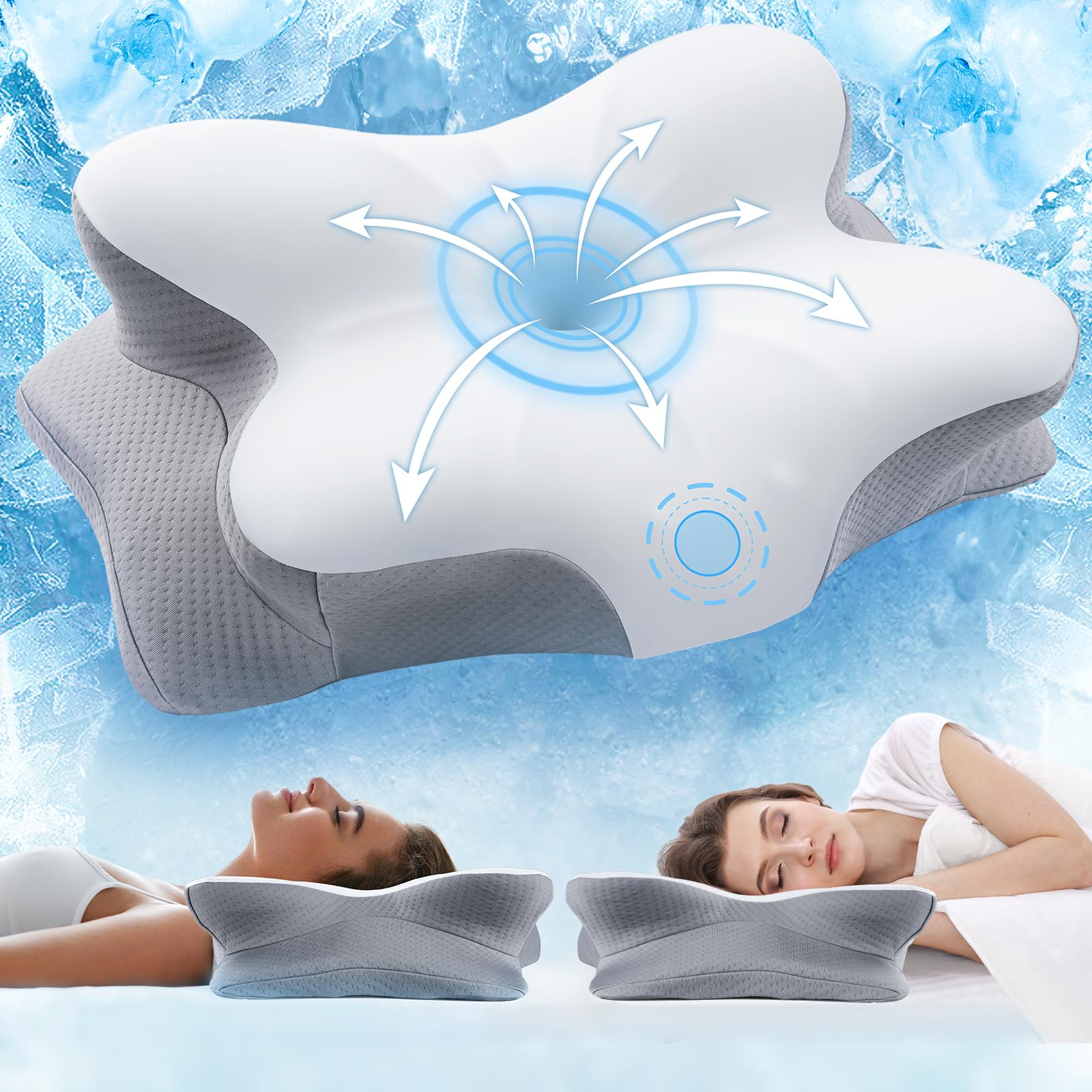 Photo 1 of Vuteehy Cervical Neck Pillow for Pain Relief - Cooling Memory Foam Pillows for Sleeping, Ergonomic Side Sleeper Pillow for Neck Support, Contour Pillow Orthopedic Bed Pillow for Back Stomach Sleepers