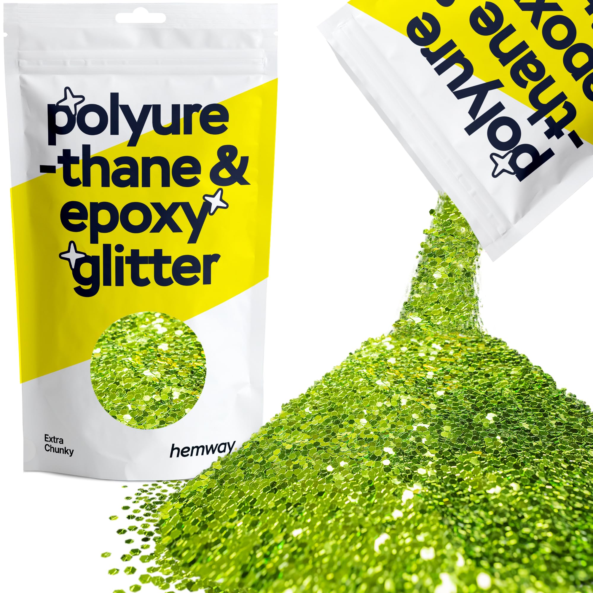 Hemway Resin Glitter Lime Green 100g Extra Chunky | Polyurethane & Epoxy Glitter for Resin Crafts, Tumblers, Coasters, Floor & Table Art