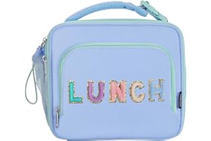 Amersun Kids Insulated Lunch Box- Water-Resistant, Reusable Cute Lunch Tote Bag with Water Bottle Holder & Multi-Pocket-Ideal for Ages 3+ Girls, Boy, School,Travel(Baby Blue)