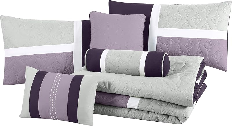 Upland 7-teiliges Steppdecken-Set, Patchwork-Design, Lavendel/Grau/Lila, Queen-Size-Bett — Foto 8 von 8