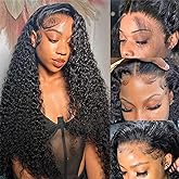 Odored 30 Inch Deep Wave Lace Front Wigs Human Hair 13x6 HD Transparent Deep Curly Lace Frontal Wigs 180% Density Glueless Wigs Human Hair pre Plucked with Baby Hair Natural Color