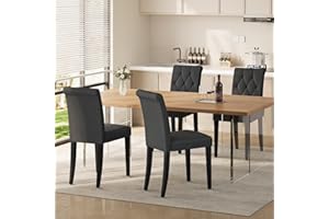 Welzona Upholstered Dining Chairs Set of 4, Button Tufted Parsons Dining Chair with Solid Wood Legs, Modern Fabric Side Chair for Dining Room/Kitchen/Restaurant/Hotel- Black
