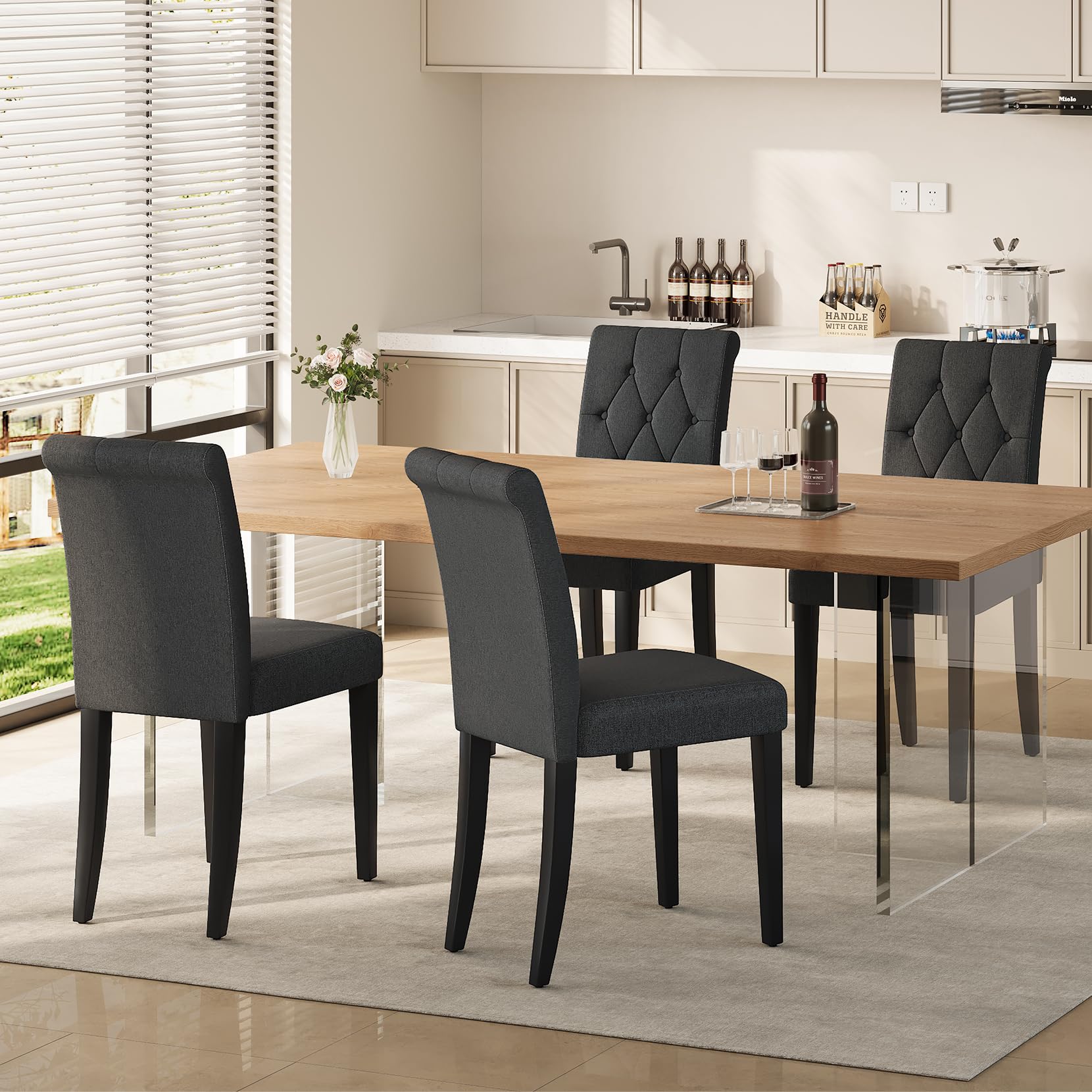 Photo 1 of ***************THIS IS ONLY A SET OF 2*************
Welzona Upholstered Dining Chairs Set of 4, Button Tufted Parsons Dining Chair with Solid Wood Legs, Modern Fabric Side Chair for Dining Room/Kitchen/Restaurant/Hotel- Black