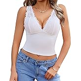Avidlove Tank Tops for Women Lace Deep V Neck White Tank Top Plus Size Y2K Trendy Tops(White,XXL)