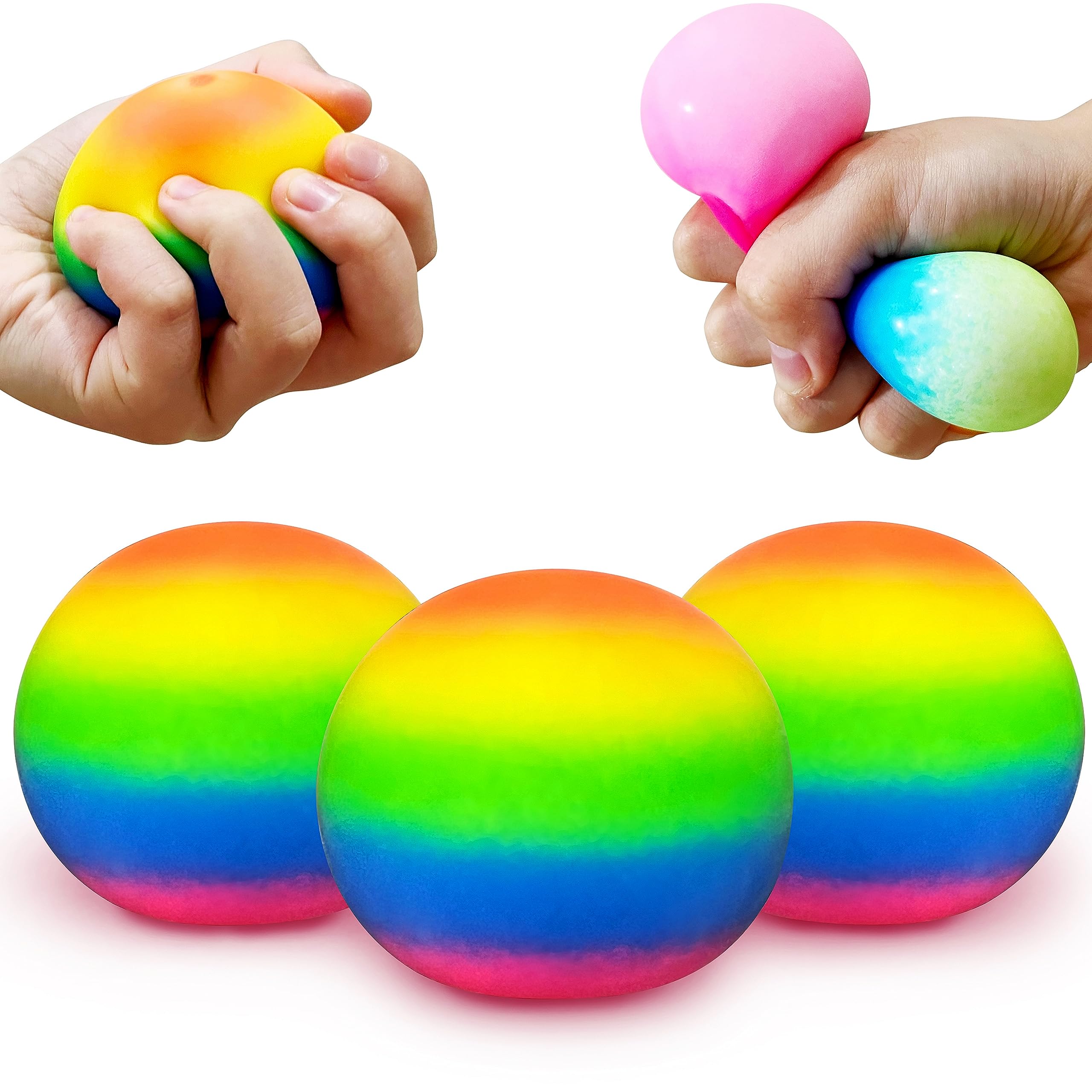 Photo 1 of JIAHO 3 Pack Rainbow Stress Balls for Kids and Adults, 2.4" Squishy Ball Squeeze Toys, Colorful Stress Balls SquishyToys for Kids Party Favors, Classroom Prizes | Stress Relief Dough Ball