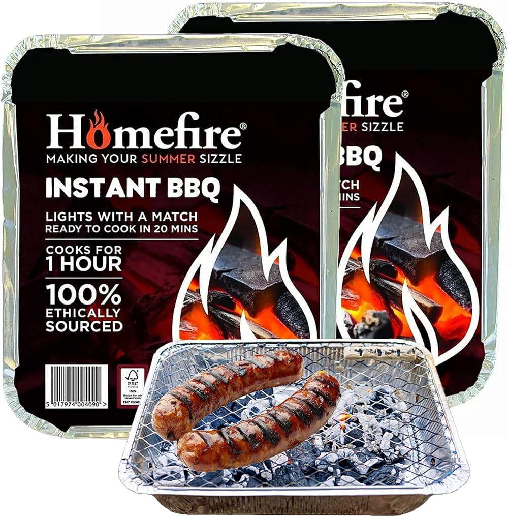 Topline Homefire Disposable Portable BBQ Grill Tray Pack of 2 Instant Light