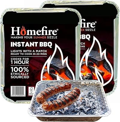 Topline Homefire Disposable Portable BBQ Grill Tray Pack of 2 Instant Light